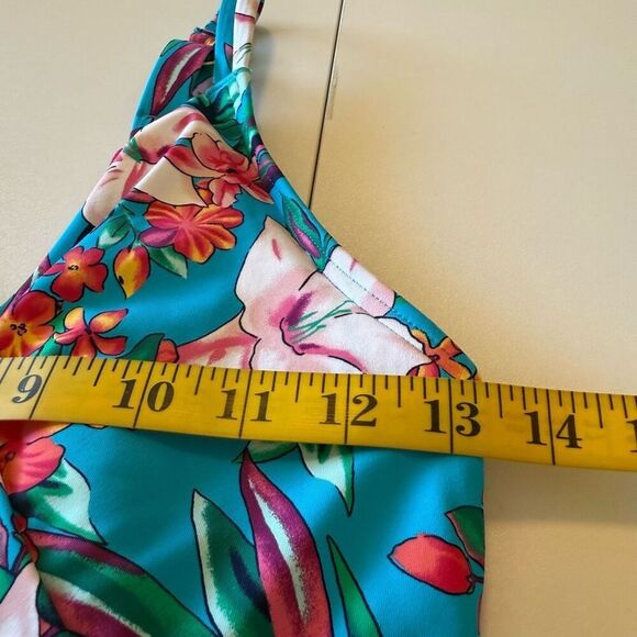 Lands’ End Blue Tropical Print Tulip Hem Chlorine Resistant Wrap Swim Dress Sz S - Picture 6 of 10